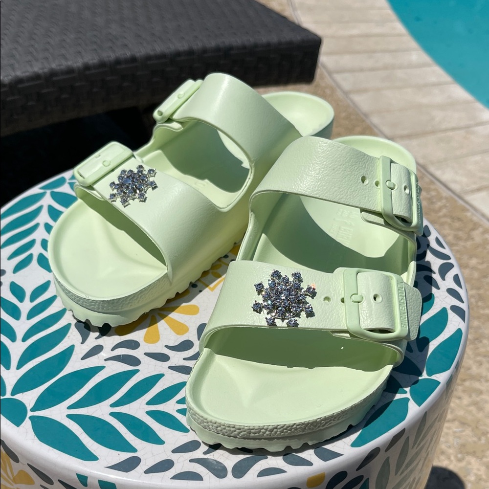 Birkenstock Light Green Sandals with Glitter Detail NWOT